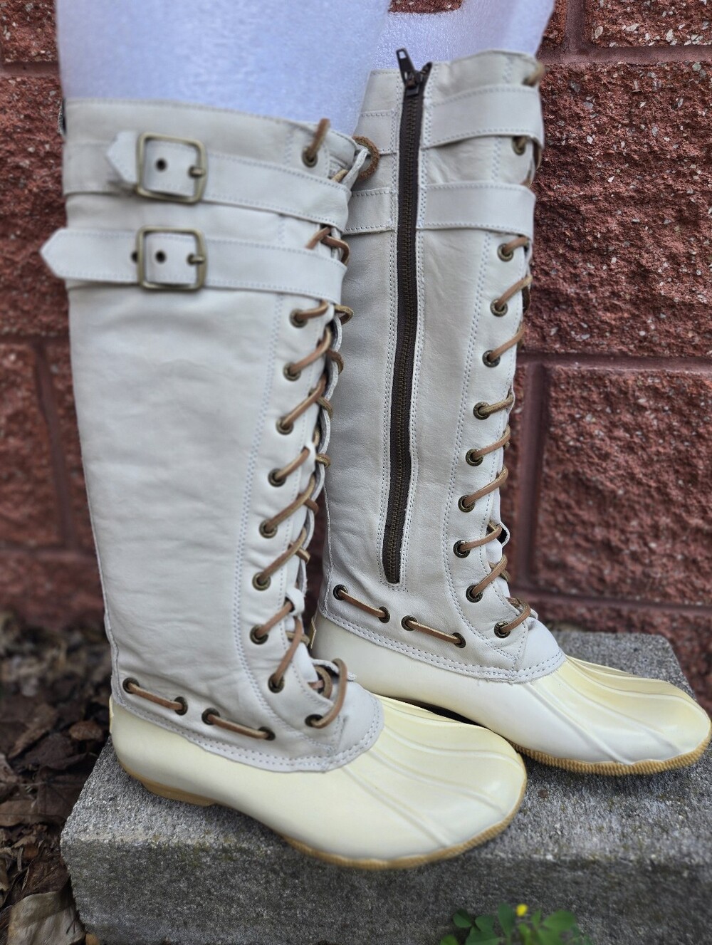 Sperry Top Sider Albatross Leather Waterproof Tall Duck Boots Lace Up Sz 6 Cream